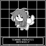  2015 :3 animated beady_eyes canine clothed clothing cute english_text feral fur greyscale hair low_res mammal monochrome monster pattern_background shirt simple_background smile solo symbianl temmie_(undertale) text undertale video_games white_fur 