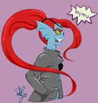 anthro devious-dothy english_text female fish leather_jacket marine monster scalie text undertale undyne video_games 