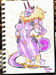  &lt;3 4_arms anthro big_breasts breasts female gynoidherring herring horn looking_at_viewer monster multi_limb multiple_arms nipples nude pink_skin pussy scalie solo traditional_media_(artwork) 