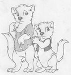  age_difference barefoot bottomless brother brother_and_sister clothed clothing cub digitigrade duo featureless_crotch female greyscale half-dressed hi_res looking_back mae_marten male mammal marten mizzyam monochrome mustelid pencil_(artwork) regi_marten semi-anthro shirt sibling signature sister size_difference torn_clothing traditional_media_(artwork) vest worried young 