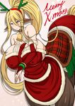  alternate_breast_size animal_ears bangle bell bell_collar blonde_hair blue_eyes bracelet breasts bridal_gauntlets centaur centorea_shianus christmas christmas_ornaments collar covered_nipples fake_antlers gigantic_breasts horse_ears horse_tail huge_breasts jewelry long_hair merry_christmas monster_girl monster_musume_no_iru_nichijou niu_ju_(orange_bull) ponytail saddle santa_costume sidelocks skindentation solo tail very_long_hair 