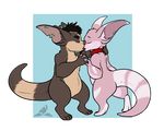  anthro chua claws collar eyes_closed facial_hair female fur goatee hand_holding kissing magpiehyena_(artist) male nude pink_fur wildstar 