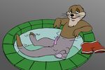  animalympics anthro balls bedroom_eyes clothing dean_wilson discarded_clothing flat_colors half-closed_eyes looking_at_viewer male mammal mizzyam mustelid nude otter partially_submerged penis reclining seductive sheath solo spread_legs spreading swimming_trunks swimsuit tapering_penis water whiskers 