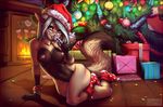  2015 anthro breasts candy candy_cane cat christmas feline female food gift holidays iskra licking mammal nipples solo tongue tongue_out tsukinori 