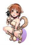  :p akiyama_yukari anger_vein animal_ears bare_shoulders brown_eyes brown_hair collar dog_ears dog_tail fingerless_gloves full_body girls_und_panzer gloves kyon_(fuuran) leash looking_at_viewer nishizumi_maho nishizumi_miho open_toe_shoes paw_pose shoes short_hair silhouette_demon simple_background solo squatting tail tongue tongue_out white_background 