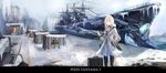  absurdres black_legwear blonde_hair blue_eyes harbor highres looking_at_viewer naemperor outdoors pixiv_fantasia pixiv_fantasia_t ship skull_and_crossbones solo watercraft 