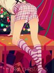  alternate_costume arm_support ass bad_id bad_pixiv_id bent_over blue_ribbon box canto christmas christmas_ornaments christmas_tree gift gift_box green_ribbon head_out_of_frame kneehighs long_sleeves male_focus matsuno_ichimatsu merry_christmas no_shoes one_knee orange_ribbon osomatsu-kun osomatsu-san pink_ribbon plaid plaid_shorts red_ribbon ribbon shirt shorts solo strap_gap striped striped_legwear suspender_shorts suspenders table white_shirt 