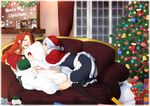  alternate_hairstyle annotated antlers apron blue_dress blue_eyes braid breasts capelet chinese_clothes christmas christmas_lights christmas_tree commentary_request couch curtains dress hair_between_eyes hair_ribbon hat hong_meiling hong_meiling_(panda) indoors izayoi_sakuya large_breasts lying_on_person multiple_girls neko_majin on_couch open_mouth pants portrait_(object) red_nose reindeer_antlers ribbon santa_claus santa_hat short_hair silhouette silver_hair sleeping snowing touhou tress_ribbon twin_braids waist_apron wavy_hair white_pants younger 