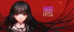  artist_name bangs black_hair blunt_bangs copyright_name enma_ai floating_hair hime_cut jigoku_shoujo kawacy long_hair looking_at_viewer portrait red_background red_eyes school_uniform serafuku simple_background solo very_long_hair 