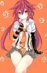 blush braid breasts commentary_request hair_ornament hairclip long_hair looking_at_viewer medium_breasts mikan_no_shiru necktie neptune_(series) orange_hair panties red_eyes red_hair smile solo tennouboshi_uzume twin_braids twintails underwear 