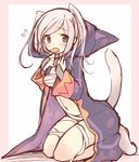 animal_hood bandages black_eyes blush border candy cat_hood cat_tail female_my_unit_(fire_emblem:_kakusei) fire_emblem fire_emblem:_kakusei food food_in_mouth full_body hood hoodie lollipop long_hair looking_at_viewer my_unit_(fire_emblem:_kakusei) navel sarashi seiza silver_hair simple_background sitting solo tail teu_(navy) twintails wariza 