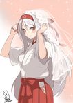  artist_name dated gradient gradient_background hairband hip_vent japanese_clothes kantai_collection long_hair orange_eyes panties ribbon sensen shoukaku_(kantai_collection) side-tie_panties silver_hair solo sparkle underwear veil very_long_hair 