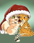  2015 ambiguous_gender canine cheetah christmas collar cute dog feline female feral fur green_eyes hat holidays mammal orange_eyes pomeranian rika santa_hat tan_fur 