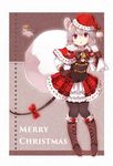  akagashi_hagane animal_ears antlers bag black_legwear boots brown_gloves capelet chestnut_mouth cross-laced_footwear gloves grey_hair hat long_sleeves merry_christmas mouse mouse_ears mouse_tail nazrin open_mouth pantyhose pink_eyes red_capelet reindeer_antlers santa_costume santa_hat shirt showgirl_skirt skirt solo tail touhou 