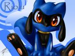  chingilin nintendo pok&eacute;mon red_eyes riolu sitting video_games 