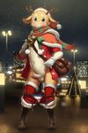  5_fingers anthro balls bell blush cervine christmas clothing cub erection gloves green_eyes hat holidays legwear mammal navel outside pants_around_legs penis precum public reindeer retracted_foreskin santa_hat scarf standing stockings uncut young 白身 