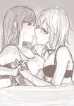  absurdres anastasia_(idolmaster) blush highres hinagi_(fox_priest) idolmaster idolmaster_cinderella_girls love_laika monochrome multiple_girls nitta_minami short_hair sketch swimsuit yuri 