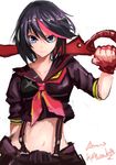  absurdres black_hair blue_eyes carrying_over_shoulder crop_top crop_top_overhang highres holding holding_sword holding_weapon kill_la_kill looking_at_viewer matoi_ryuuko midriff naemperor navel over_shoulder senketsu signature sketch solo sword sword_over_shoulder weapon weapon_over_shoulder 