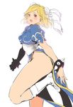  :d alternate_costume ass bare_hips black_eyes blonde_hair blue_dress blush boots bracelet bun_cover china_dress chinese_clothes chun-li chun-li_(cosplay) cosplay djeeta_(granblue_fantasy) double_bun dress goshiki_suzu granblue_fantasy jewelry looking_at_viewer no_legwear no_panties open_mouth pelvic_curtain puffy_short_sleeves puffy_sleeves sash short_hair short_sleeves side_slit simple_background smile solo spiked_bracelet spikes street_fighter teeth thighs white_background white_footwear 