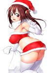  ass blush breasts brown_eyes brown_hair ebina_nana elbow_gloves fur_trim gloves hat himouto!_umaru-chan large_breasts long_hair looking_at_viewer midriff miniskirt onsoku_maru open_mouth sack santa_costume santa_hat simple_background skirt solo strapless thighhighs tubetop twintails wavy_mouth white_background white_gloves white_legwear 