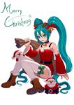  adapted_costume ankle_boots antlers aqua_eyes aqua_hair bag bare_shoulders bell bell_collar belt boots bow collar detached_sleeves doll dress fkey hair_bell hair_ornament hatsune_miku highres long_hair long_sleeves merry_christmas open_mouth red_dress reindeer_antlers santa_claus santa_costume short_dress sitting solo thighhighs thighs twintails very_long_hair vocaloid white_legwear wide_sleeves zettai_ryouiki 