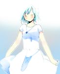  bad_id bad_pixiv_id blending blue_hair blush closed_eyes copyright_request dress short_hair smile solo yoshioka_mitsuko 