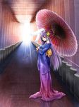  animal_ears bad_id bad_pixiv_id bunny_ears highres japanese_clothes kimono long_hair oriental_umbrella parasol purple_hair red_eyes reisen_udongein_inaba solo tomokatsu torii touhou umbrella 