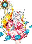  alphes_(style) amaterasu animal_ears fire formless_god japanese_clothes magatama ookami_(game) parody personification red_eyes solo style_parody sword tail touhou weapon white_hair wolf_ears wolf_tail 