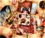  animal_costume animal_ears animal_print blush bunny_ears copyright_request costume cozy game_console heater kotatsu multiple_girls saliva sleeping table tail television tiger_costume tiger_ears tiger_print tiger_tail xbox 
