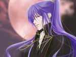  1boy earring earrings jewelry kamui_gakupo long_hair male male_focus outdoors pierced_ears ponytail purple_eyes purple_hair sky solo violet_eyes vocaloid 