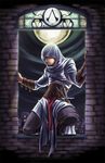  altair_ibn_la-ahad assassin's_creed assassin's_creed_(series) belt blade emblem gloves hidden_blade hood keisukegumby knife male_focus robe sheath solo strap weapon 