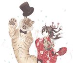  2010 copyright_request hat japanese_clothes kimono kuga_tsukasa new_year solo tiger top_hat 