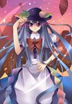  bad_id bad_pixiv_id blue_hair bow bowtie food fruit hat hat_tip hinanawi_tenshi long_hair peach purple_eyes red_eyes solo tatsuyoshi touhou very_long_hair 