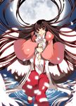  bad_id bad_pixiv_id black_hair bow fujiwara_no_mokou hair_bow highres houraisan_kaguya long_hair moon multiple_girls red_eyes roh_nam_kyung silver_hair suspenders touhou very_long_hair wings 