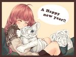  ahoge closed_eyes cub face long_hair lulu_(shoutarou) new_year original red_hair sitting solo tiger tokunou_shoutarou white_tiger 