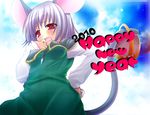  2010 animal_ears bad_id bad_pixiv_id blush breasts covered_nipples from_below hand_on_hip heart maryquant medium_breasts mouse_ears nazrin new_year solo sweatdrop touhou 