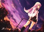  artist_request long_hair lucy_maria_misora pink_hair sky solo sunset to_heart_2 