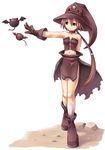  artist_request bat boots brown_hair copyright_request gloves hat midriff ponytail solo witch_hat 