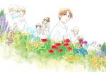  6+boys ahoge america_(hetalia) ao_nago austria_(hetalia) axis_powers_hetalia black_hair blonde_hair blue_eyes brown_eyes brown_hair canada_(hetalia) daffodil everyone flower france_(hetalia) glasses japan_(hetalia) letter multiple_boys multiple_girls nature northern_italy_(hetalia) poppy_(flower) prussia_(hetalia) salvia seychelles_(hetalia) 