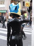  animal_helmet ass back black_bodysuit bodysuit celty_sturluson cosplay durarara!! helmet latex photo solo_focus 