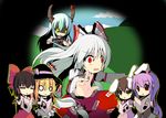  6+girls =_= animal_ears blonde_hair bunny_ears caved chibi ex-keine fujiwara_no_mokou hakurei_reimu hat horns inaba_tewi kamishirasawa_keine kirisame_marisa mimi-moon multiple_girls o_o reisen_udongein_inaba ribbon touhou you_gonna_get_raped 