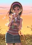  aoi_sora_(pairan) brown_eyes brown_hair bubble bubble_blowing bubble_pipe denim denim_skirt face original pairan pencil_skirt skirt smile solo 