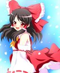  black_hair bow detached_sleeves hair_bow hakurei_reimu japanese_clothes long_hair miracle red_eyes ribbon solo touhou 