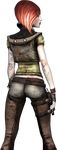  1girl ass bag borderlands chaps fingerless_gloves gloves jacket lilith_(borderlands) looking_back official_art red_hair redhead satchel short_hair simple_background solo tattoo transparent_background wristband 