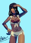  alex_ahad bracelet breasts cleavage dark_skin earrings glasses jewelry large_breasts michiko_malandro michiko_to_hacchin solo tattoo 