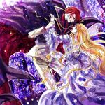  1girl beatrice blonde_hair cloak dress formal kaoru long_hair necktie red_hair short_hair umineko_no_naku_koro_ni ushiromiya_battler 