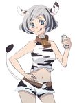  :p :q animal_ears animal_print apupu bell bell_collar collar cow_ears cow_girl cow_print cow_tail milk original shorts solo tail tongue tongue_out 