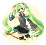  animal_costume animal_ears animal_print cat_ears costume detached_sleeves green_eyes green_hair hatsune_miku headset long_hair necktie new_year open_mouth paws senri_(nazerine) skirt smile solo tail thighhighs tiger_costume tiger_ears tiger_print twintails very_long_hair vocaloid zettai_ryouiki 