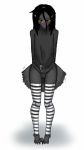  2016 anthro avian balls bird blush bottomless clothed clothing corvid crossdressing crow digital_media_(artwork) embarrassed erection girly hair kurowy legwear looking_at_viewer male partially_clothed penis precum simple_background solo standing stockings thigh_highs white_background 