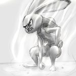  angry crossover crouching disney female greyscale judy_hopps lagomorph mammal monkey_d._luffy monochrome one_piece rabbit simple_background solo w4g4 white_background zootopia 